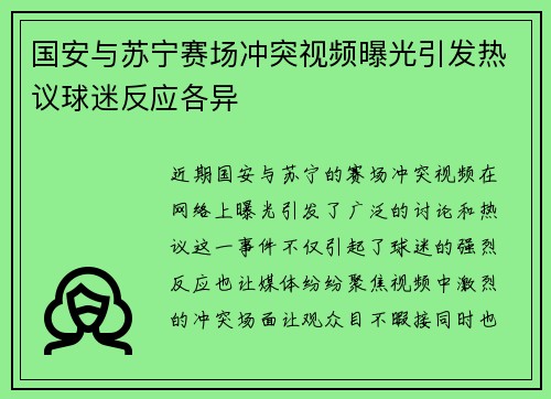 国安与苏宁赛场冲突视频曝光引发热议球迷反应各异
