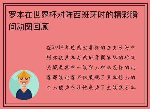 罗本在世界杯对阵西班牙时的精彩瞬间动图回顾