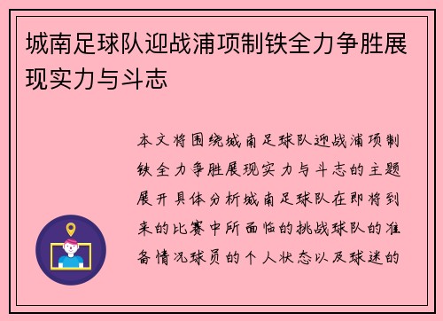 城南足球队迎战浦项制铁全力争胜展现实力与斗志