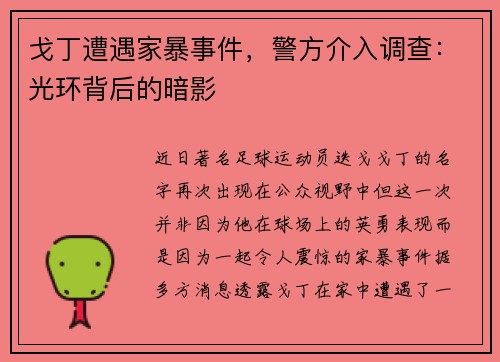 戈丁遭遇家暴事件，警方介入调查：光环背后的暗影